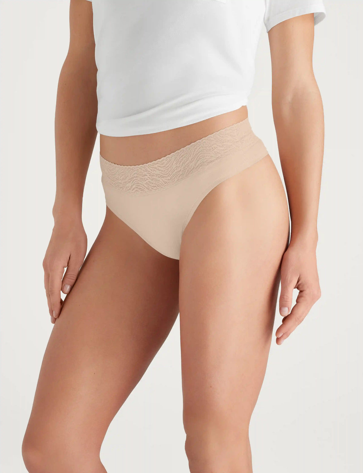 Women's Cool Cotton Thong, Lace Waist